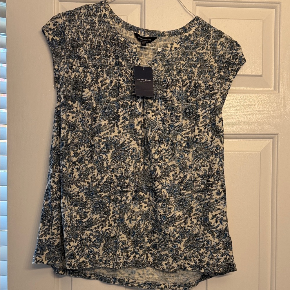 Lucky Brand Navy and White Floral Blouse